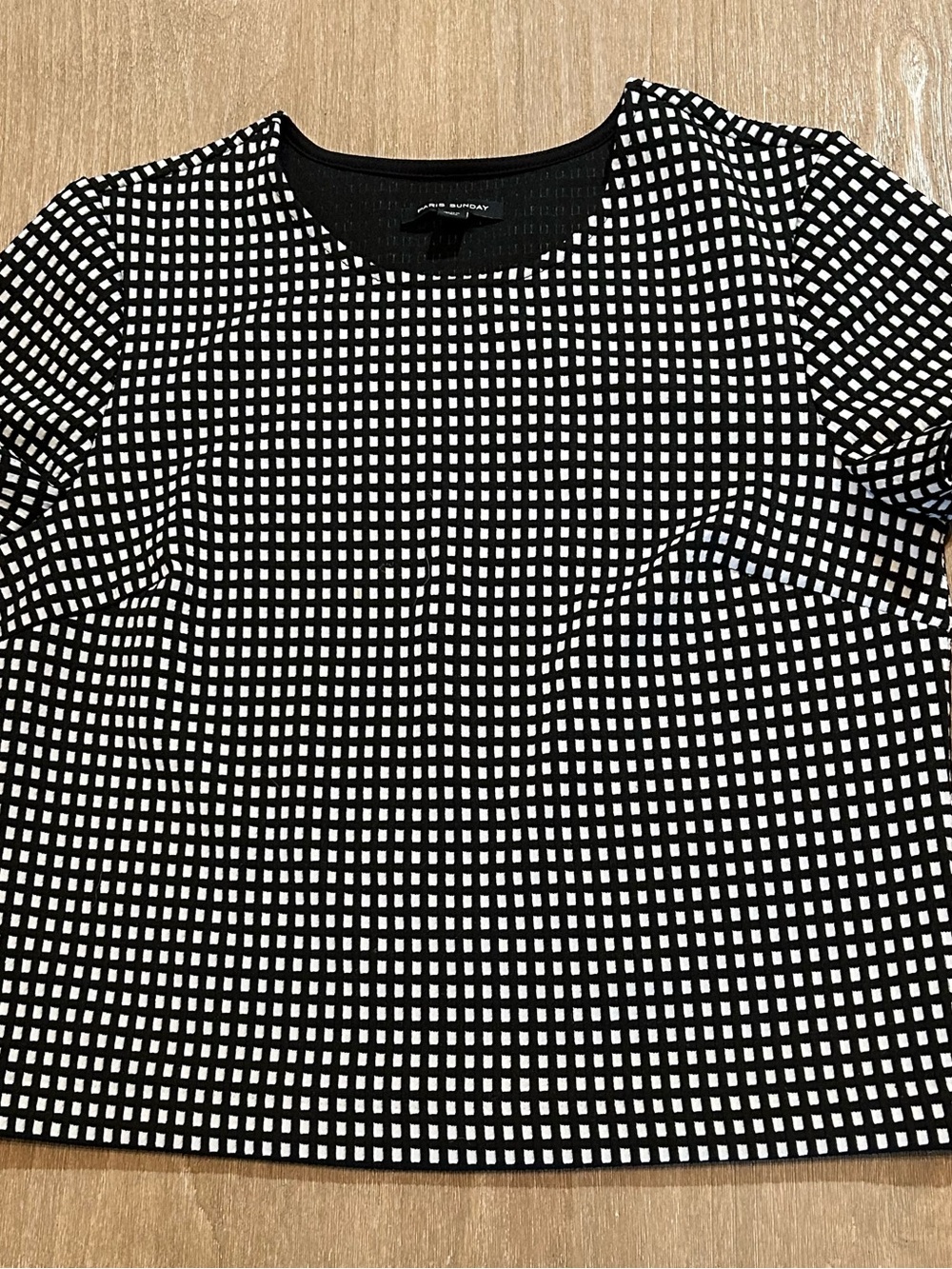 Paris Sunday Black White Gingham Check Short Sleeve Top Small